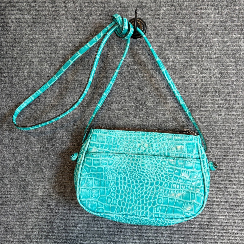 Patricia Nash Turquoise Croc Embossed Leather Crossbody Bag Small Turquoise Blue